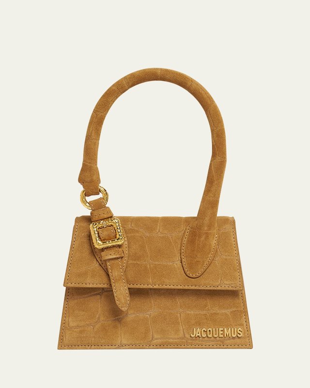 Le Chiquito Moyen Croc-Embossed Suede Top-Handle Bag